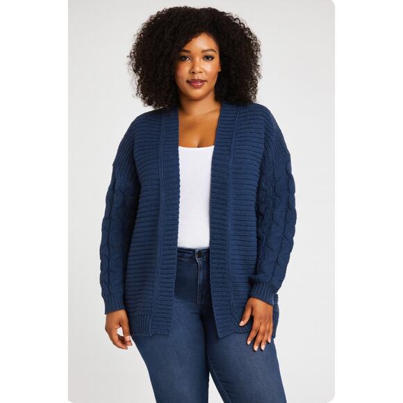 Misslook Blue Chunky Cable Knit Balloon Puff Sleeve Cardigan XXXL Cozy warm - Picture 1 of 10